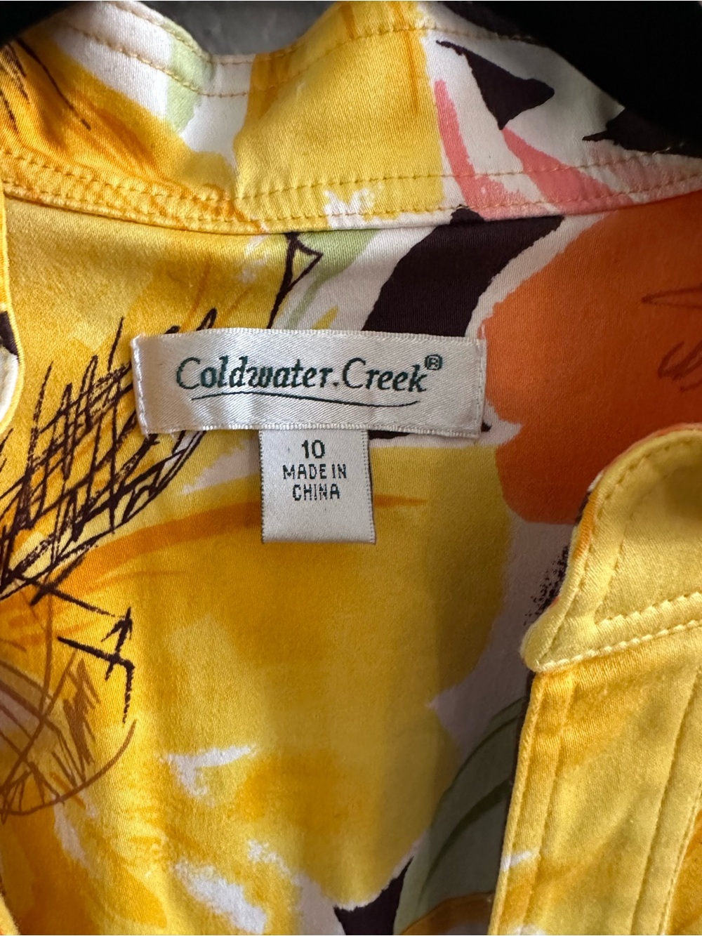 Coldwater Creek Floral Open Front Jacket Cotton Stretch Yellow Orange Size 10 - Picture 3 of 8